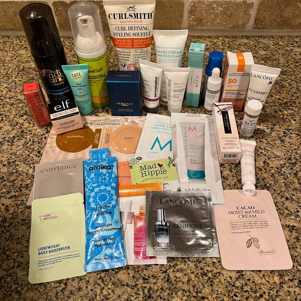 Various Skincare and Haircare Samples- Dermologica, Moroccan Oil, Lancôme, Amika